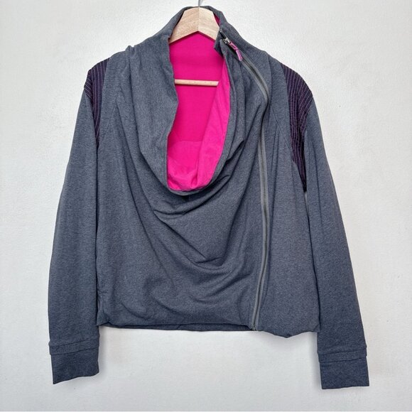 Lululemon Womens 10 Sway Jacket Gray Pink Asymmetric Zipper Cowl Neck - Picture 3 of 16